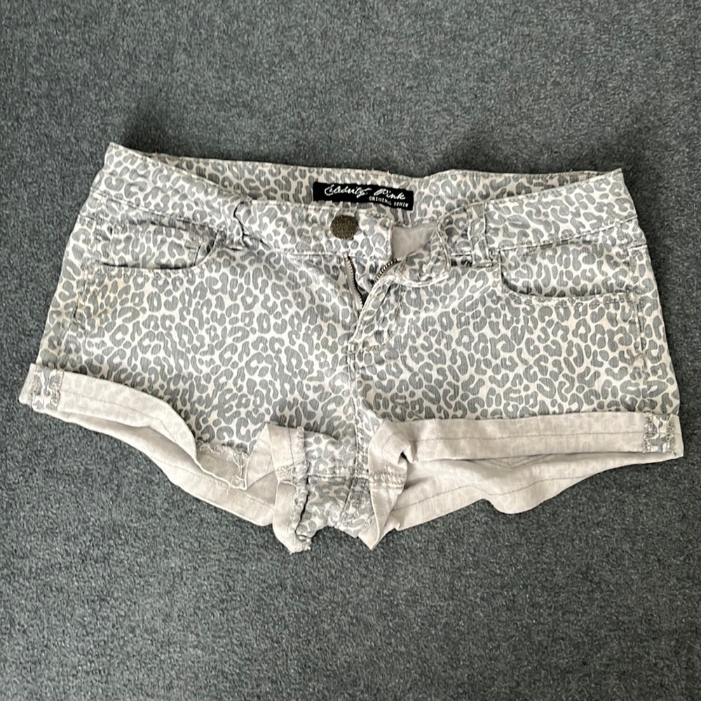 Grey Cheetah Print Denim Short Shorts